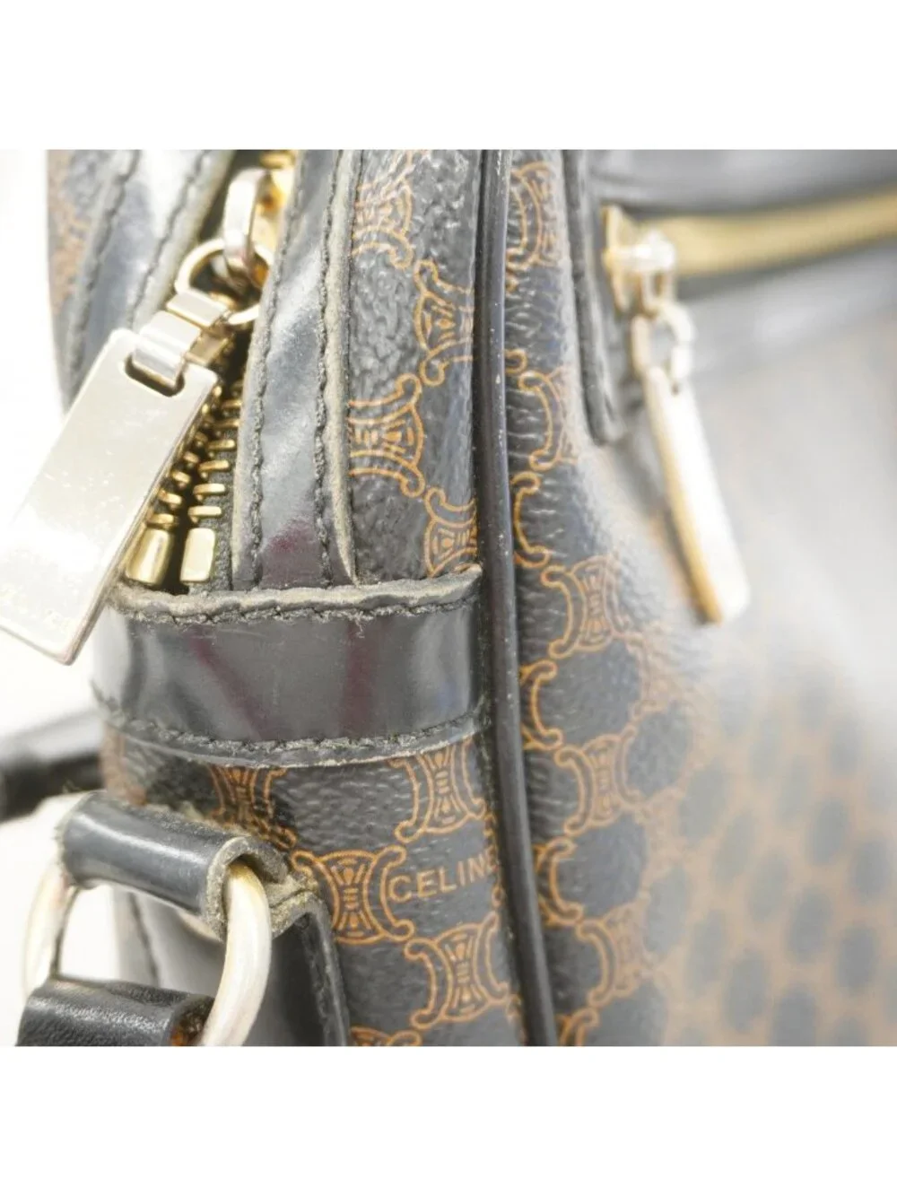 Celine Shoulder Bag Macadam Black Brown Gold